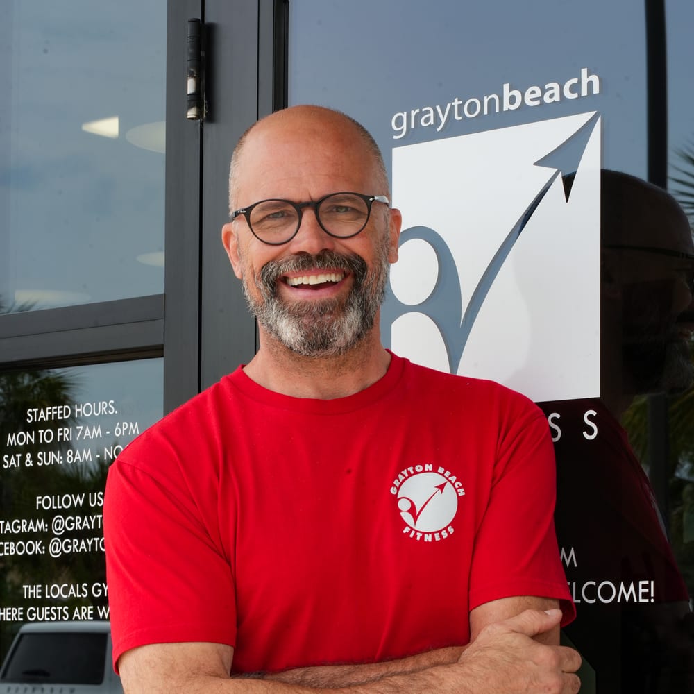 Owner Paul Hunter at the front door of Grayton Beach Fitness